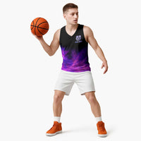 Dartboard and Darts Basketball Jersey with Purple Smoke Background and Custom Team Name - Wonder Print Shop