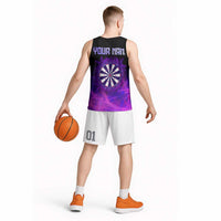 Dartboard and Darts Basketball Jersey with Purple Smoke Background and Custom Team Name - Wonder Print Shop