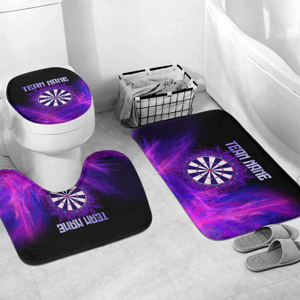 Dartboard and Darts Bathroom Set with Purple Smoke Background and Custom Team Name - Wonder Print Shop