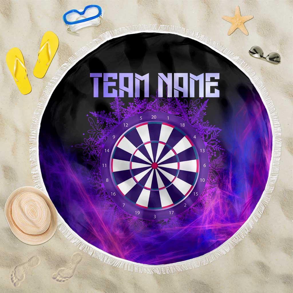 Dartboard and Darts Beach Blanket with Purple Smoke Background and Custom Team Name - Wonder Print Shop