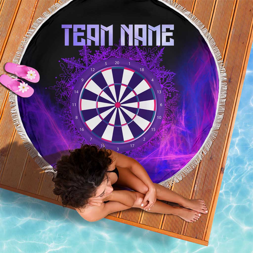 Dartboard and Darts Beach Blanket with Purple Smoke Background and Custom Team Name - Wonder Print Shop