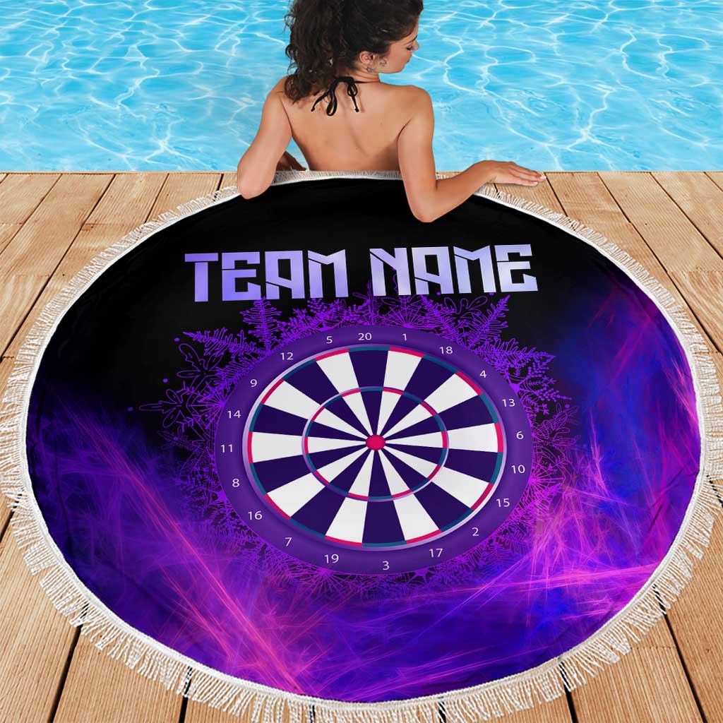 Dartboard and Darts Beach Blanket with Purple Smoke Background and Custom Team Name - Wonder Print Shop