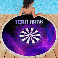 Dartboard and Darts Beach Blanket with Purple Smoke Background and Custom Team Name - Wonder Print Shop
