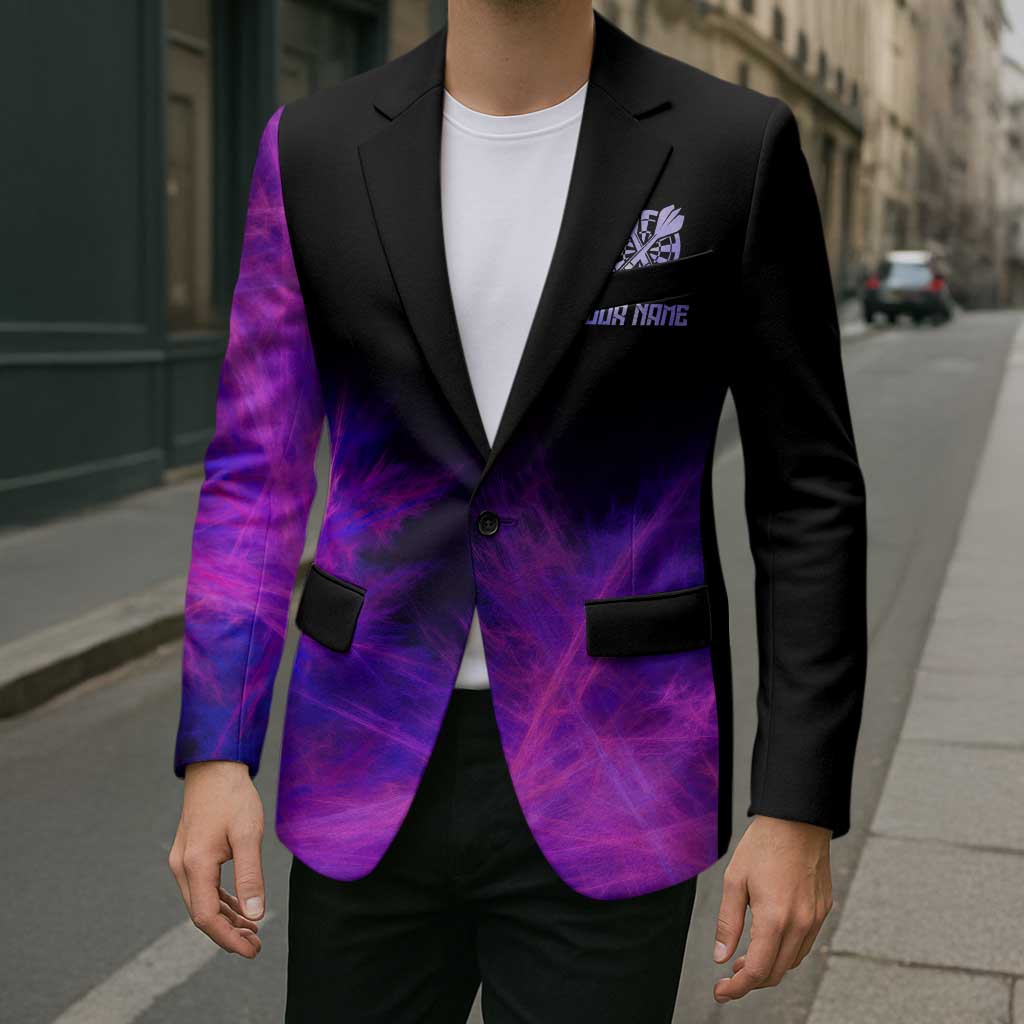 Dartboard and Darts Blazer with Purple Smoke Background and Custom Team Name - Wonder Print Shop