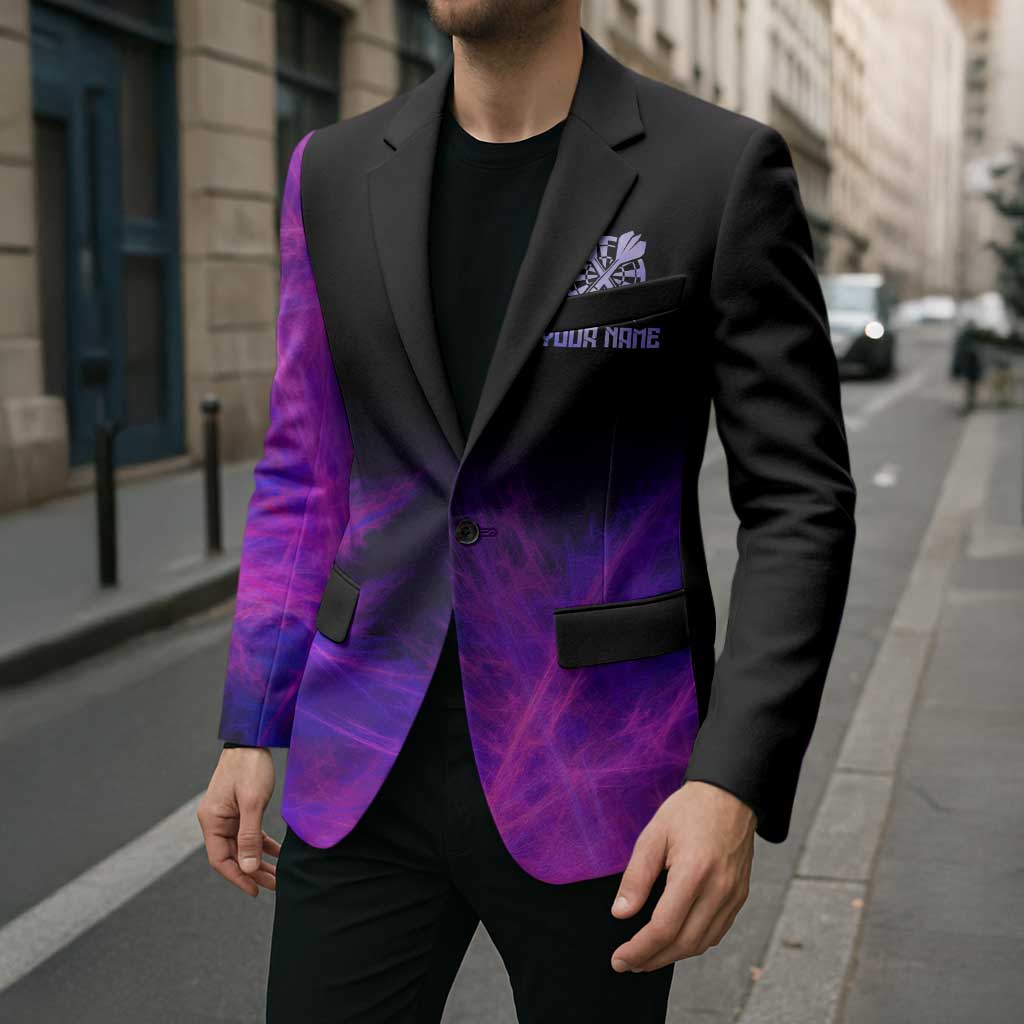 Dartboard and Darts Blazer with Purple Smoke Background and Custom Team Name - Wonder Print Shop