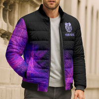 Dartboard and Darts Bomber Puffer Jacket with Purple Smoke Background and Custom Team Name - Wonder Print Shop