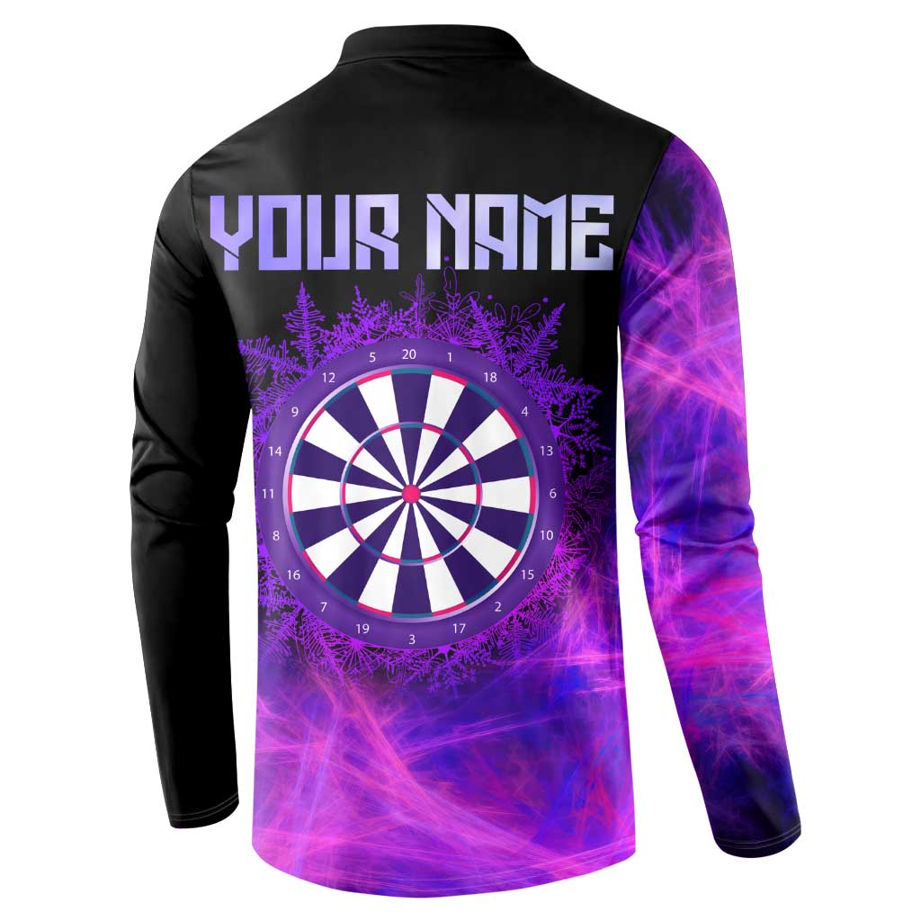 Dartboard and Darts Button Sweatshirt with Purple Smoke Background and Custom Team Name - Wonder Print Shop