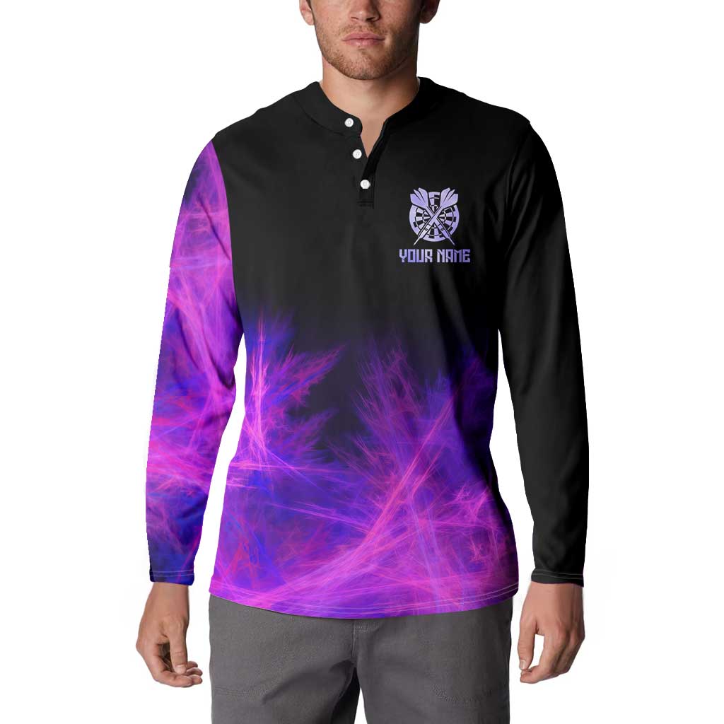 Dartboard and Darts Button Sweatshirt with Purple Smoke Background and Custom Team Name - Wonder Print Shop