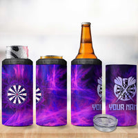 Dartboard and Darts 4 in 1 Can Cooler Tumbler with Purple Smoke Background and Custom Team Name - Wonder Print Shop