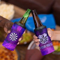 Dartboard and Darts 4 in 1 Can Cooler Tumbler with Purple Smoke Background and Custom Team Name - Wonder Print Shop