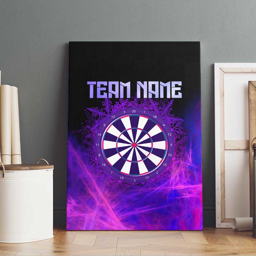 Dartboard and Darts Canvas Wall Art with Purple Smoke Background and Custom Team Name - Wonder Print Shop