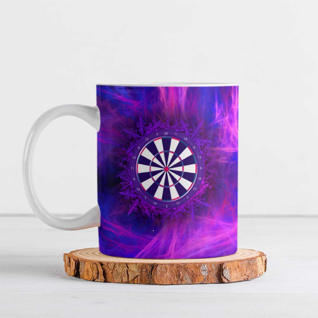 Dartboard and Darts Ceramic Mug with Purple Smoke Background and Custom Team Name - Wonder Print Shop