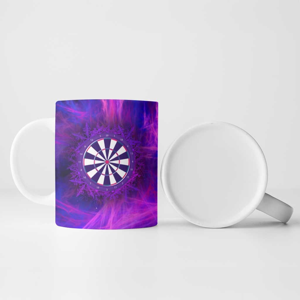 Dartboard and Darts Ceramic Mug with Purple Smoke Background and Custom Team Name - Wonder Print Shop
