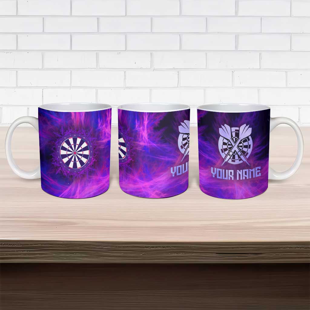 Dartboard and Darts Ceramic Mug with Purple Smoke Background and Custom Team Name - Wonder Print Shop