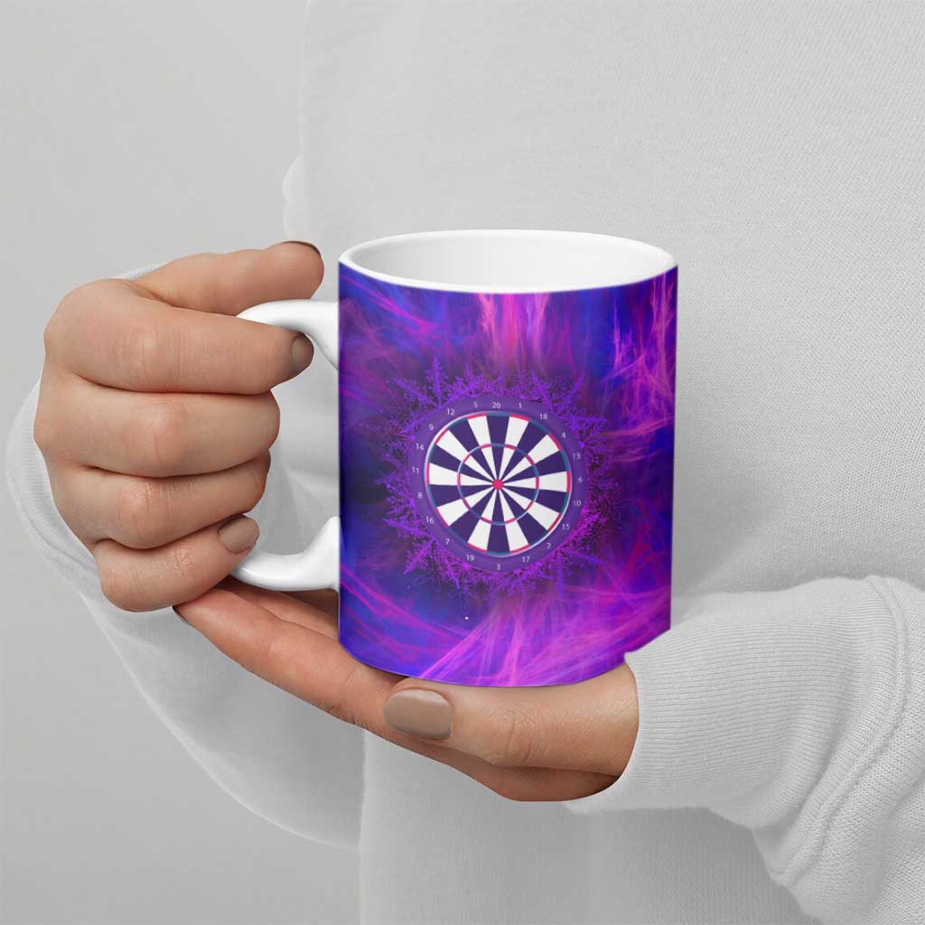 Dartboard and Darts Ceramic Mug with Purple Smoke Background and Custom Team Name - Wonder Print Shop