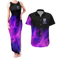 Dartboard and Darts Couples Matching Tank Maxi Dress and Hawaiian Shirt with Purple Smoke Background and Custom Team Name - Wonder Print Shop