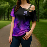 Dartboard and Darts Cross Shoulder Shirt with Purple Smoke Background and Custom Team Name - Wonder Print Shop