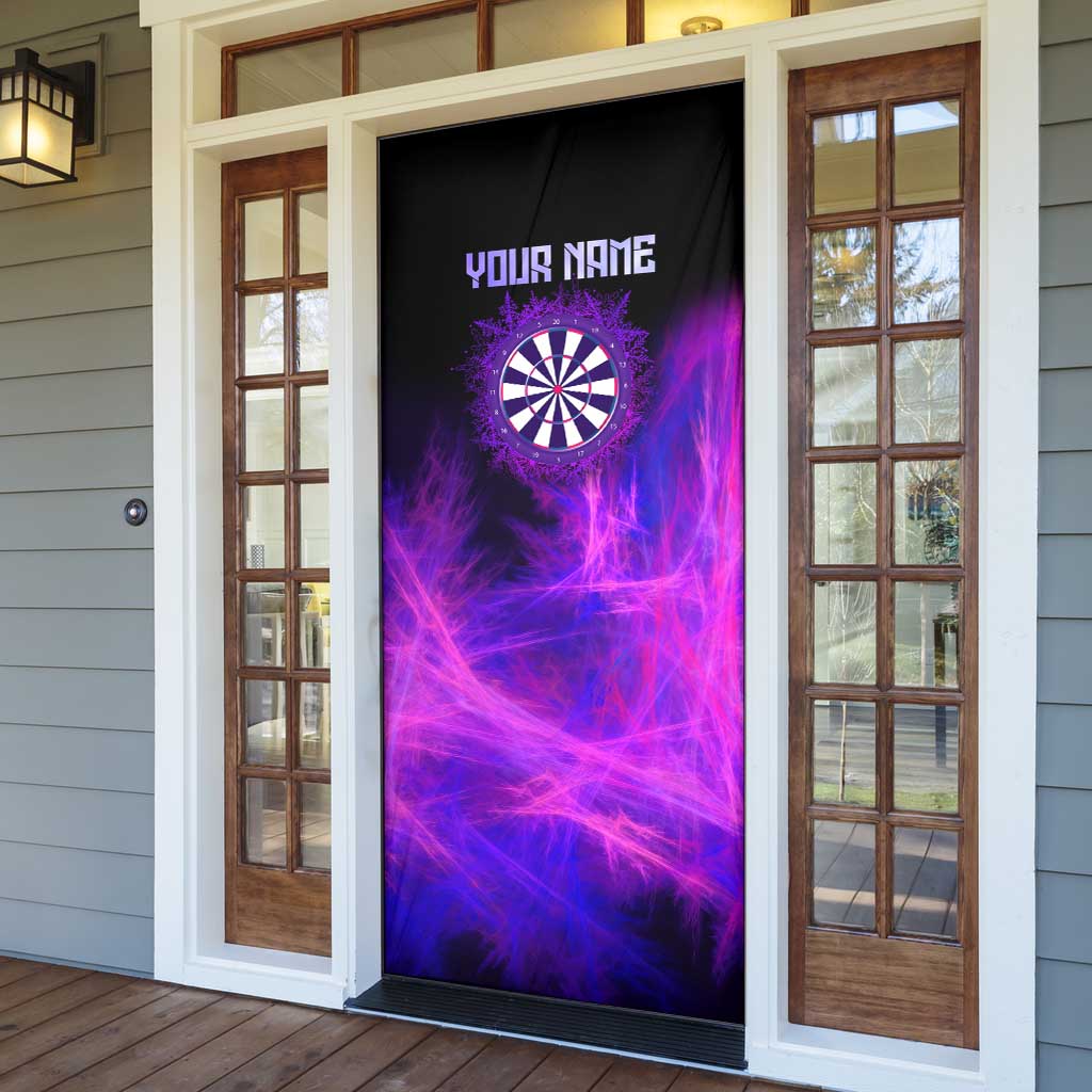 Dartboard and Darts Door Cover with Purple Smoke Background and Custom Team Name - Wonder Print Shop