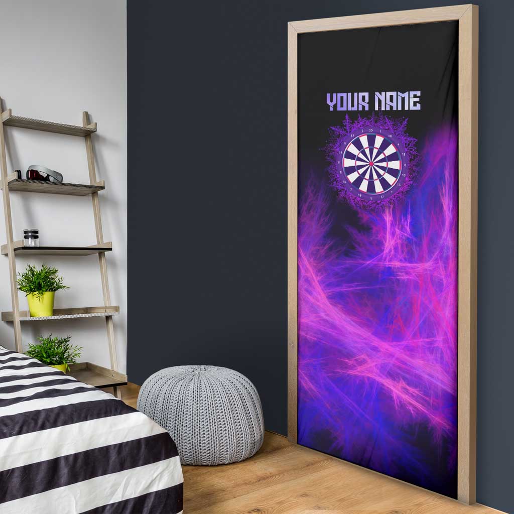 Dartboard and Darts Door Cover with Purple Smoke Background and Custom Team Name - Wonder Print Shop