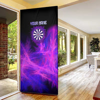 Dartboard and Darts Door Cover with Purple Smoke Background and Custom Team Name - Wonder Print Shop