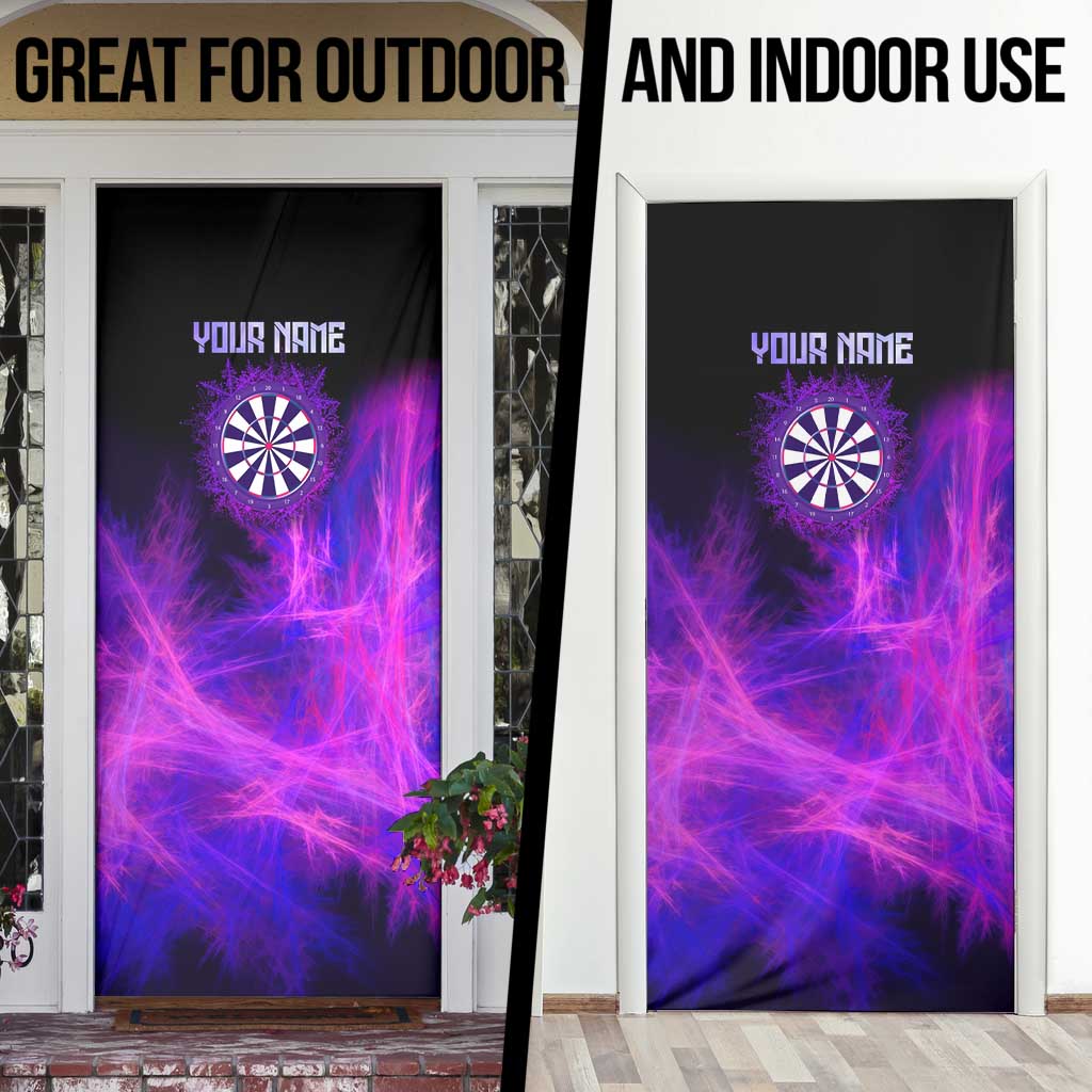 Dartboard and Darts Door Cover with Purple Smoke Background and Custom Team Name - Wonder Print Shop