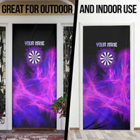 Dartboard and Darts Door Cover with Purple Smoke Background and Custom Team Name - Wonder Print Shop