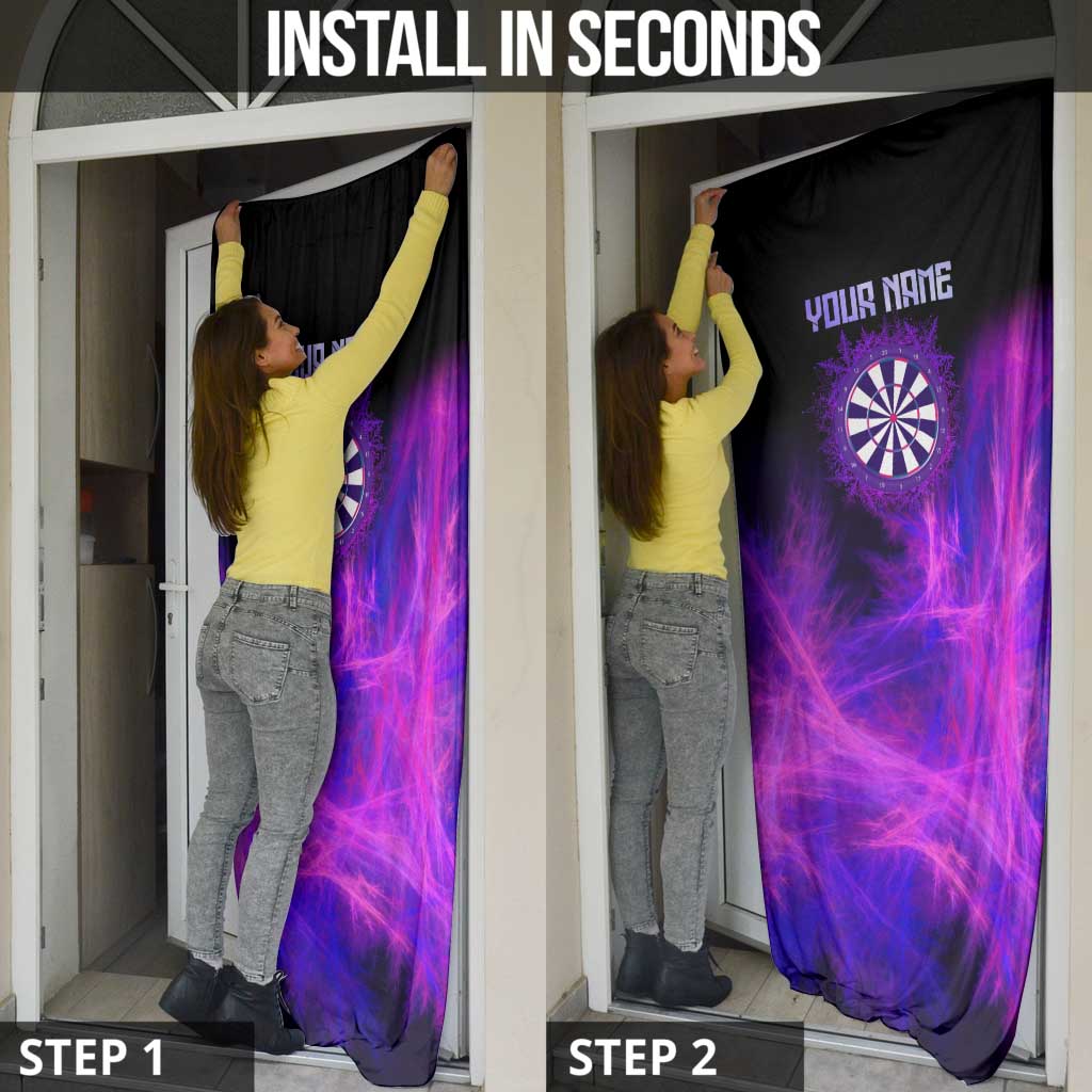 Dartboard and Darts Door Cover with Purple Smoke Background and Custom Team Name - Wonder Print Shop