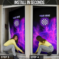 Dartboard and Darts Door Cover with Purple Smoke Background and Custom Team Name - Wonder Print Shop