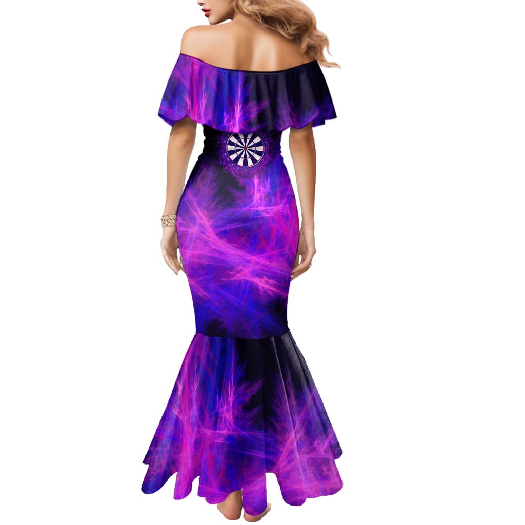 Dartboard and Darts Family Matching Mermaid Dress and Hawaiian Shirt with Purple Smoke Background and Custom Team Name - Wonder Print Shop