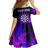 Dartboard and Darts Family Matching Off The Shoulder Long Sleeve Dress and Hawaiian Shirt with Purple Smoke Background and Custom Team Name - Wonder Print Shop