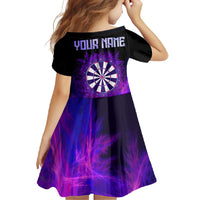 Dartboard and Darts Family Matching Off Shoulder Maxi Dress and Hawaiian Shirt with Purple Smoke Background and Custom Team Name - Wonder Print Shop