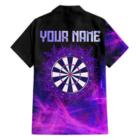 Dartboard and Darts Family Matching Off Shoulder Short Dress and Hawaiian Shirt with Purple Smoke Background and Custom Team Name - Wonder Print Shop