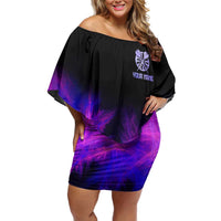 Dartboard and Darts Family Matching Off Shoulder Short Dress and Hawaiian Shirt with Purple Smoke Background and Custom Team Name - Wonder Print Shop