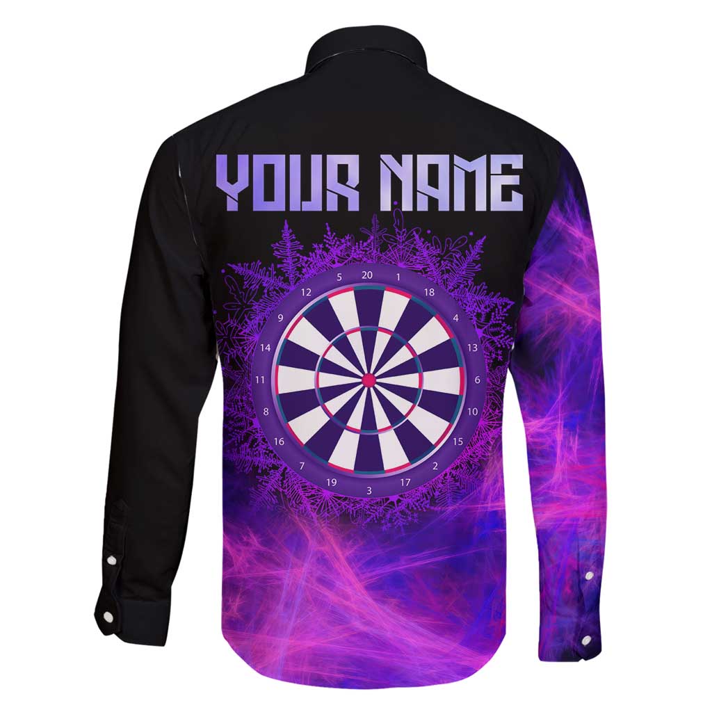 Dartboard and Darts Family Matching Puletasi and Hawaiian Shirt with Purple Smoke Background and Custom Team Name - Wonder Print Shop
