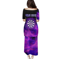 Dartboard and Darts Family Matching Puletasi and Hawaiian Shirt with Purple Smoke Background and Custom Team Name - Wonder Print Shop