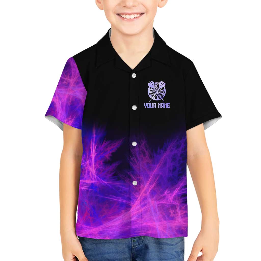 Dartboard and Darts Family Matching Puletasi and Hawaiian Shirt with Purple Smoke Background and Custom Team Name - Wonder Print Shop