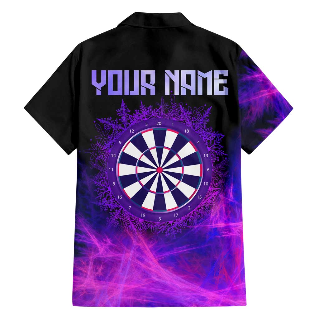 Dartboard and Darts Family Matching Summer Maxi Dress and Hawaiian Shirt with Purple Smoke Background and Custom Team Name - Wonder Print Shop