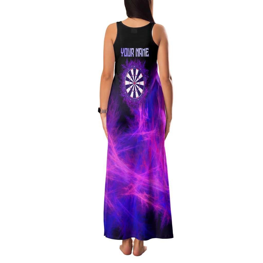 Dartboard and Darts Family Matching Tank Maxi Dress and Hawaiian Shirt with Purple Smoke Background and Custom Team Name - Wonder Print Shop
