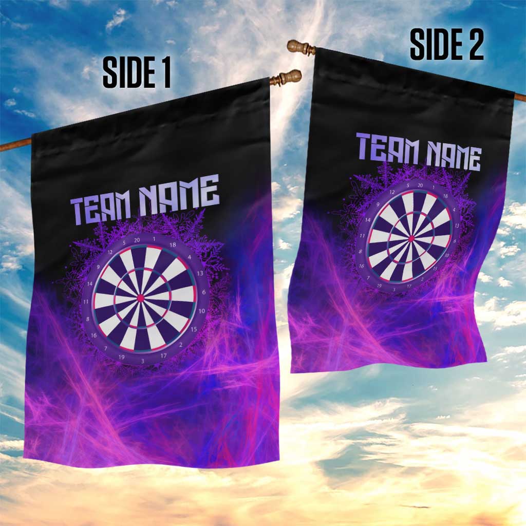 Dartboard and Darts Garden Flag with Purple Smoke Background and Custom Team Name - Wonder Print Shop