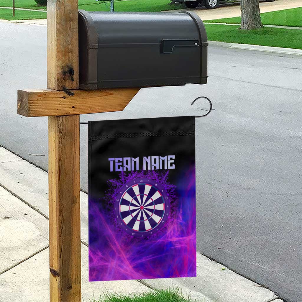 Dartboard and Darts Garden Flag with Purple Smoke Background and Custom Team Name - Wonder Print Shop