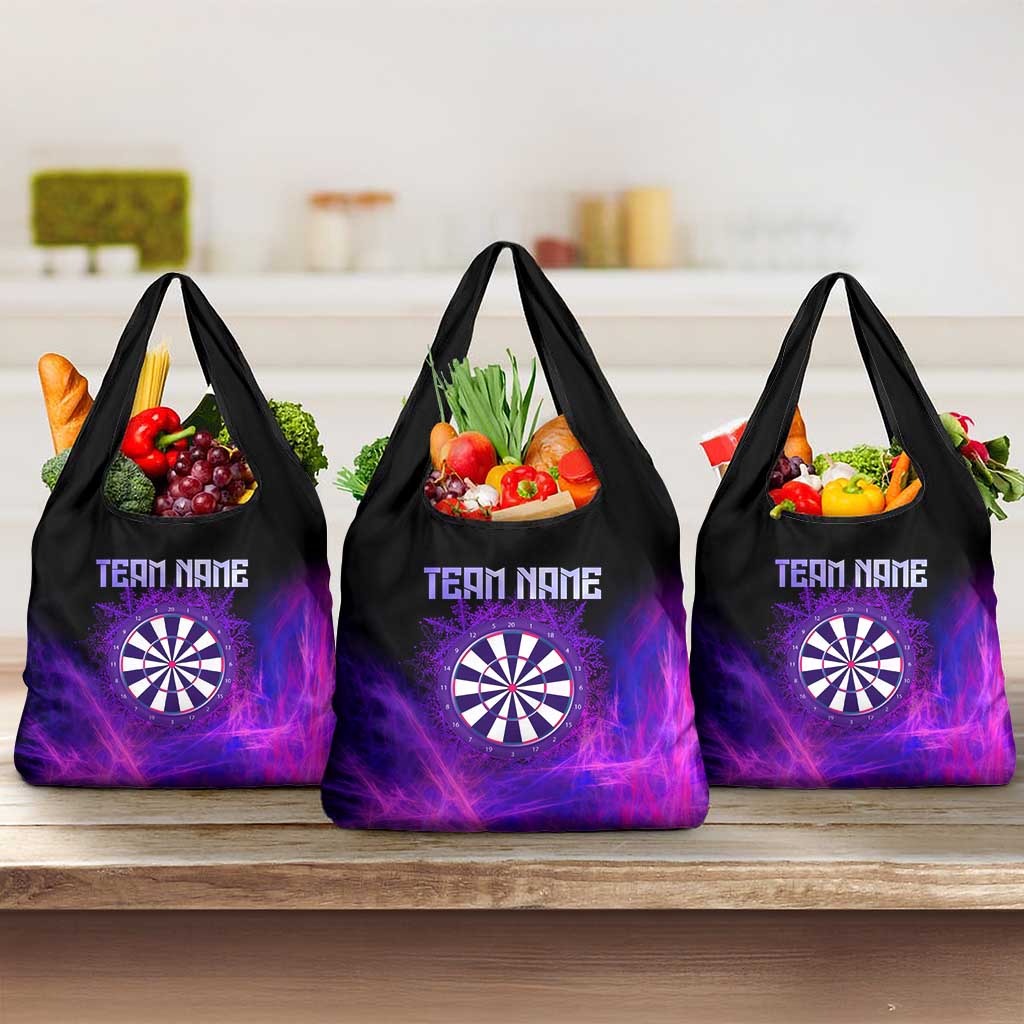 Dartboard and Darts Grocery Bag with Purple Smoke Background and Custom Team Name - Wonder Print Shop