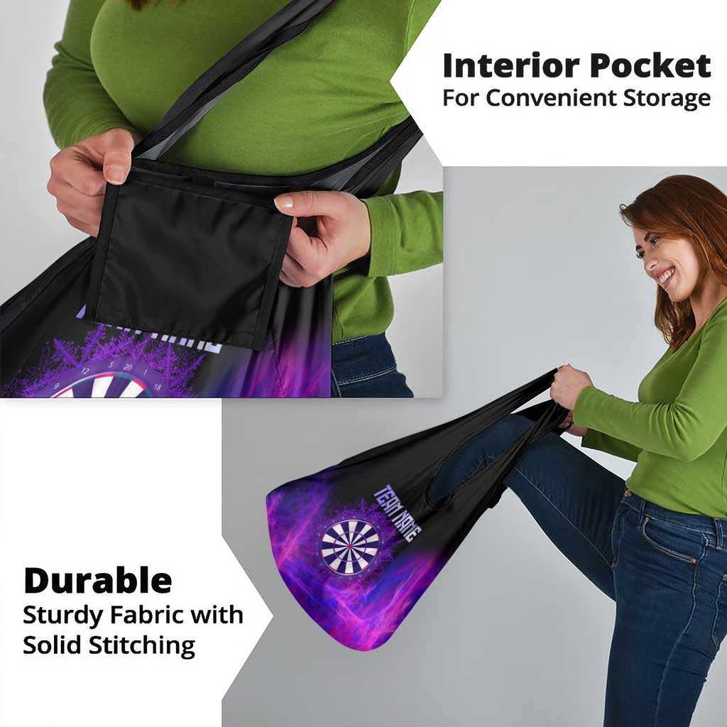 Dartboard and Darts Grocery Bag with Purple Smoke Background and Custom Team Name - Wonder Print Shop