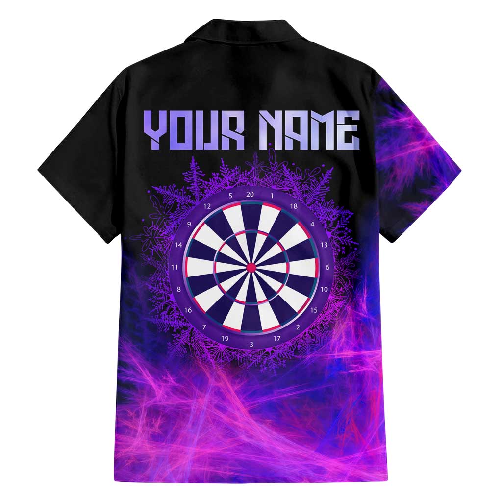 Dartboard and Darts Hawaiian Shirt with Purple Smoke Background and Custom Team Name - Wonder Print Shop