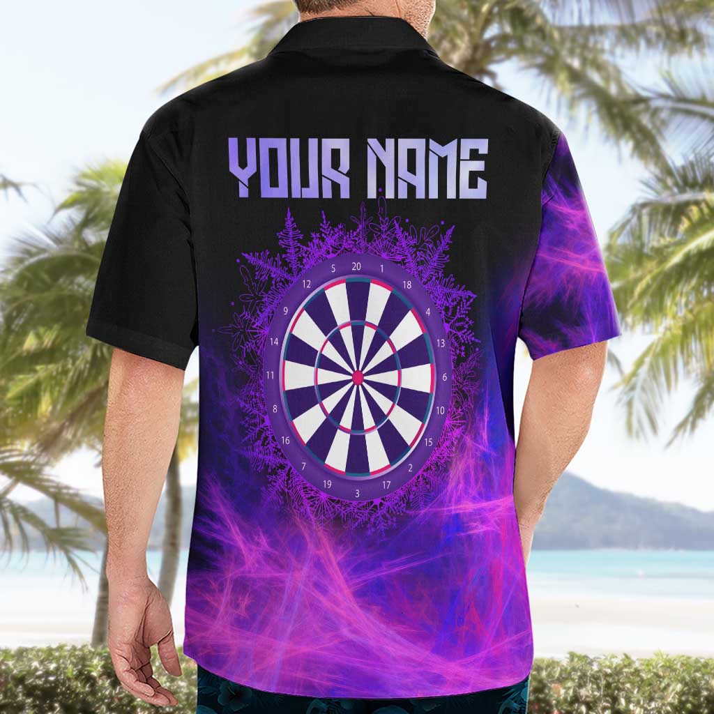 Dartboard and Darts Hawaiian Shirt with Purple Smoke Background and Custom Team Name - Wonder Print Shop