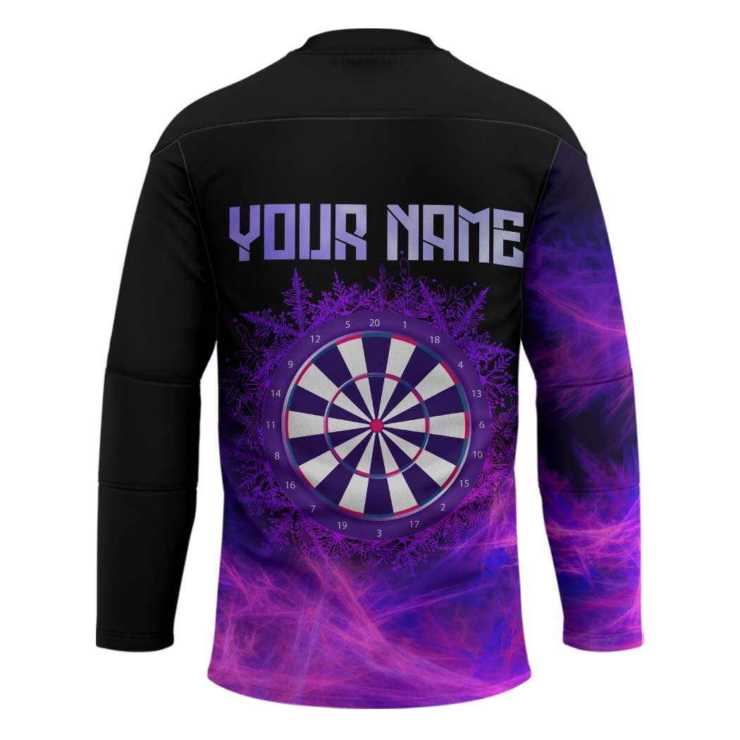 Dartboard and Darts Hockey Jersey with Purple Smoke Background and Custom Team Name - Wonder Print Shop