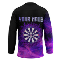 Dartboard and Darts Hockey Jersey with Purple Smoke Background and Custom Team Name - Wonder Print Shop