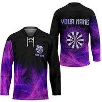 Dartboard and Darts Hockey Jersey with Purple Smoke Background and Custom Team Name - Wonder Print Shop