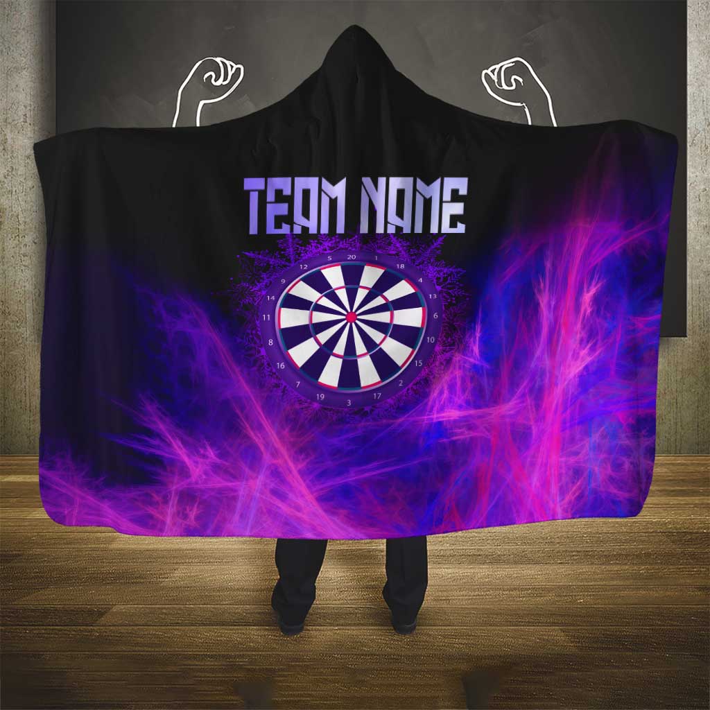 Dartboard and Darts Hooded Blanket with Purple Smoke Background and Custom Team Name - Wonder Print Shop