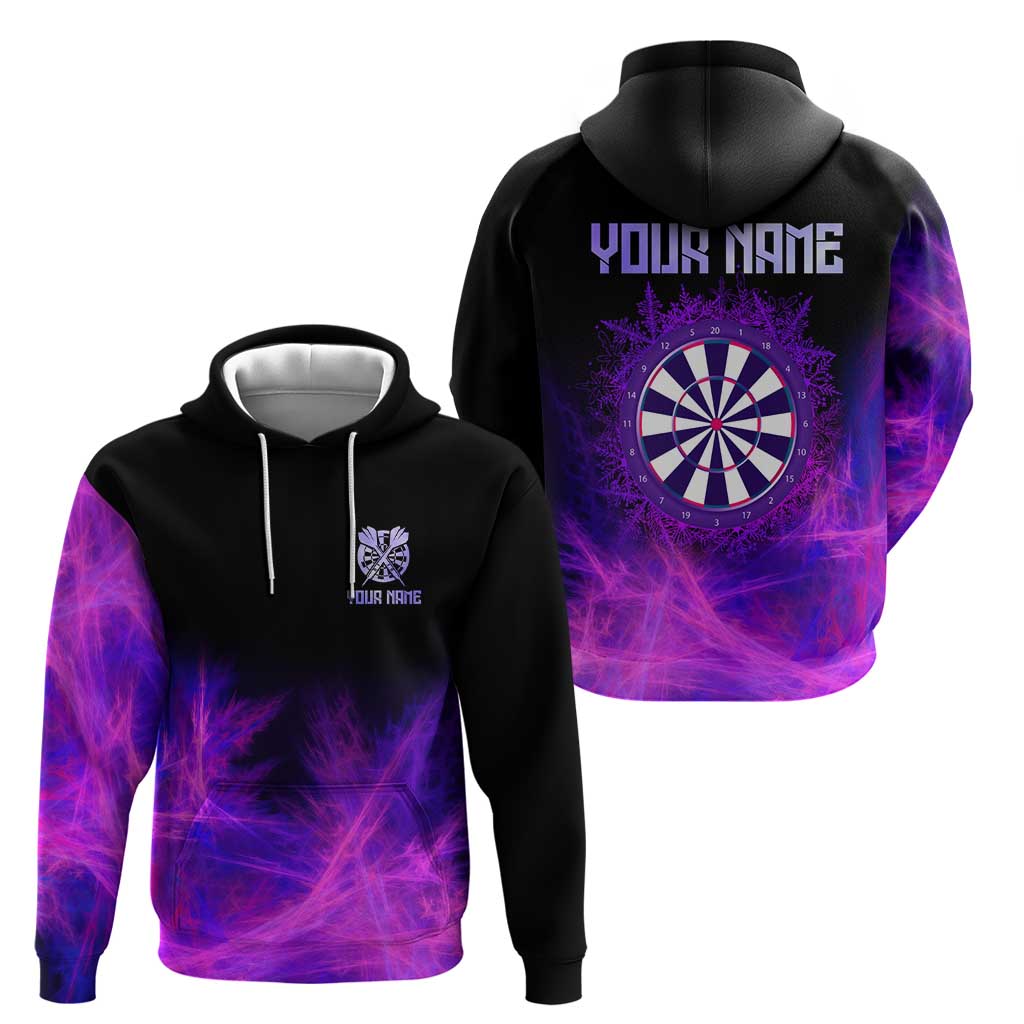 Dartboard and Darts Hoodie with Purple Smoke Background and Custom Team Name - Wonder Print Shop