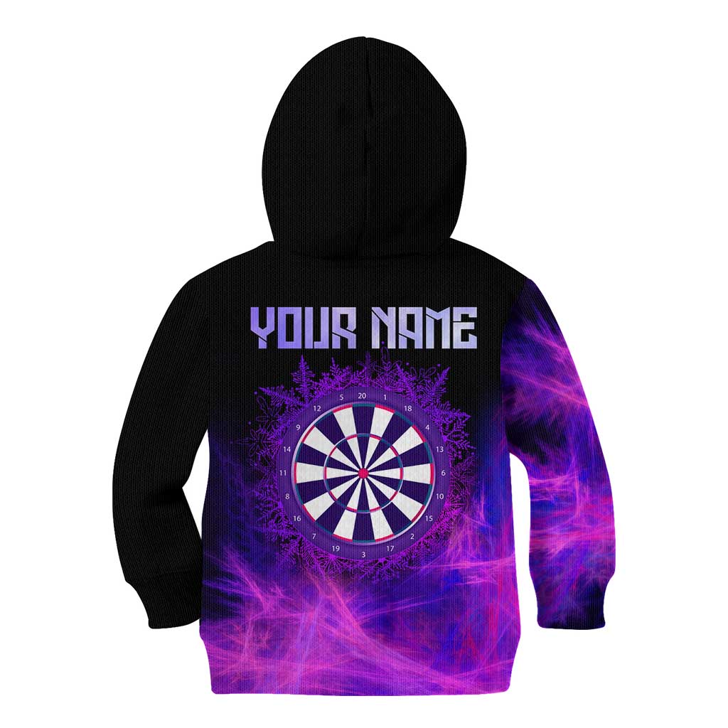 Dartboard and Darts Kid Hoodie with Purple Smoke Background and Custom Team Name - Wonder Print Shop